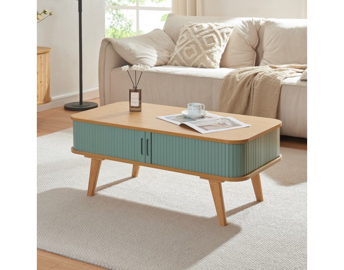 Маса за кафе Tysvær 100x50x40 см бамбук/синьо []