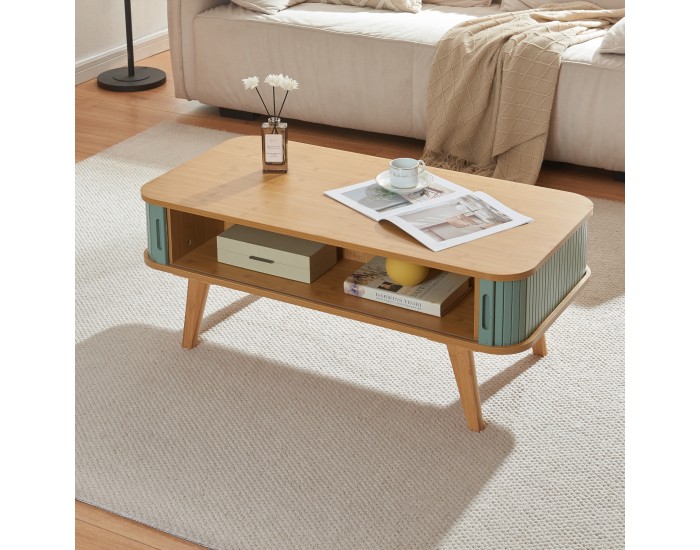 Маса за кафе Tysvær 100x50x40 см бамбук/синьо []