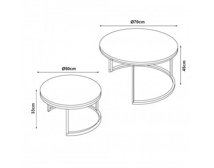 Комплект маси за кафе Крайстчърч от 2 броя, мраморна визия, бяло/черно/златно []