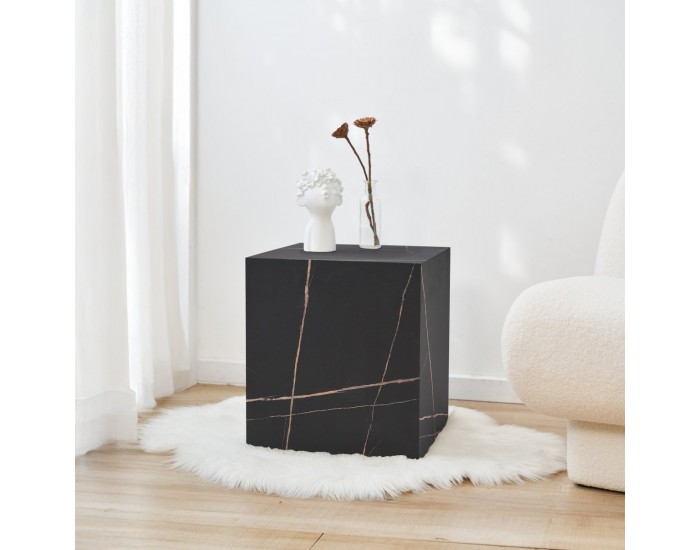 Помощна маса Ellelu 45x40x40 см мраморна визия, черна []