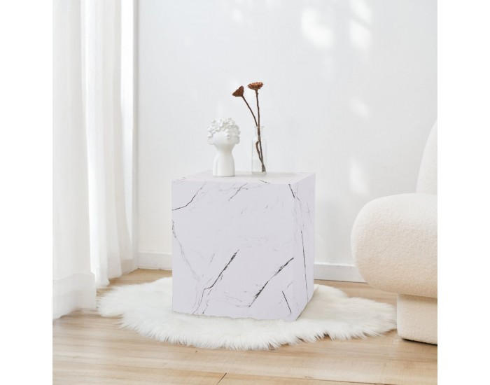 Помощна маса Ellelu 45x40x40 см мраморна визия, бяла []