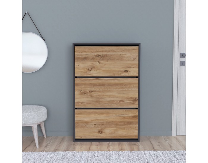 Шкаф за обувки Aurskog 110x73,5x24см антрацит/дъб []