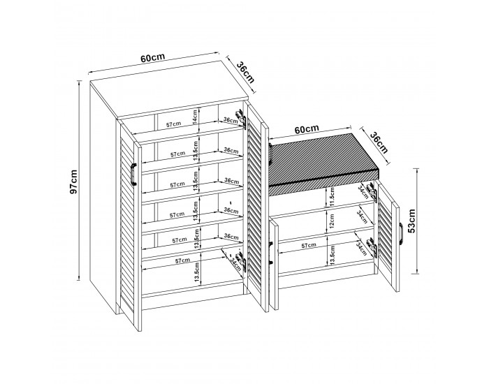 Шкаф за обувки Løten с пейка 120x36x97 см Венге []