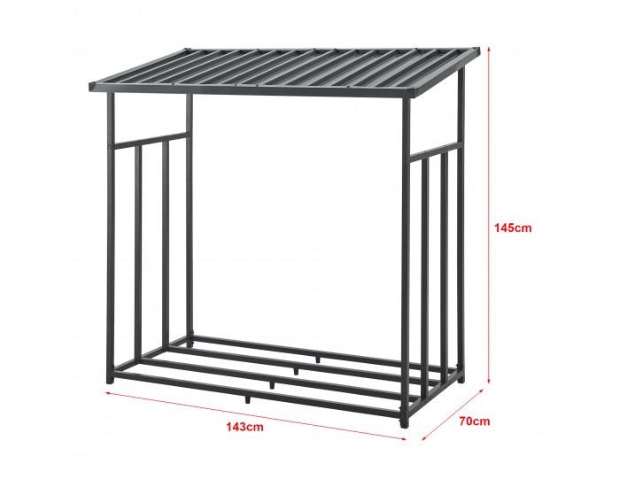 Стелаж за дърва Yakutat Black 145x143x70 см []