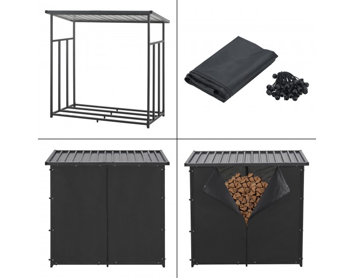 Стелаж за дърва Yakutat Black 145x143x70 см []