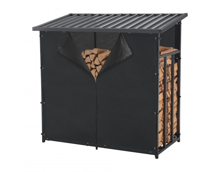 Стелаж за дърва Yakutat Black 145x143x70 см []