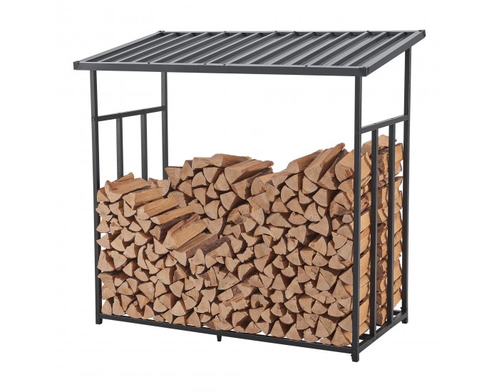 Стелаж за дърва Yakutat Black 145x143x70 см []