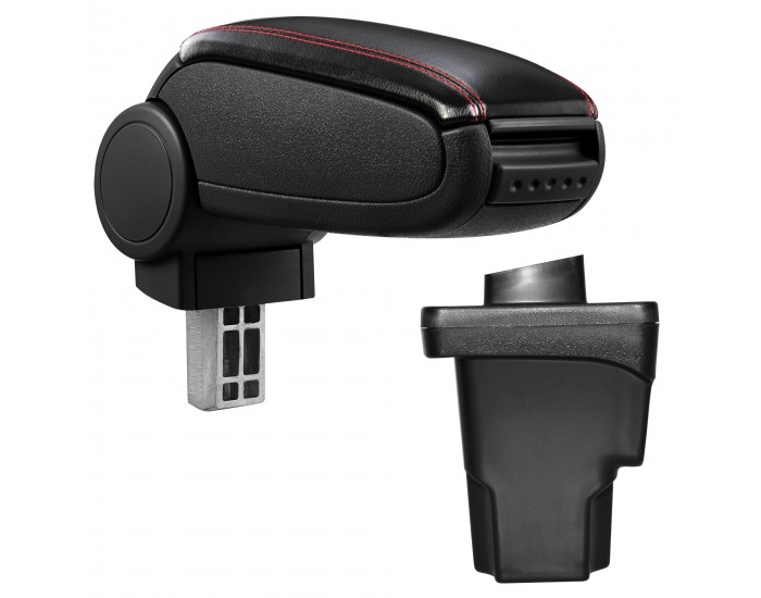 Централен подлакътник Seat Leon III с отделение изкуствена кожа черна с червени шевове Централен подлакътник Seat Leon III с отделение изкуствена кожа черна с червени шевове