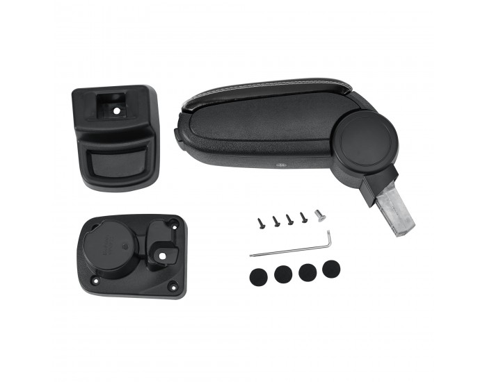 Opel Corsa F централен подлакътник с отделение за съхранение, черна имитация на кожа с бели шевове []