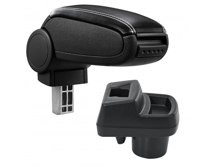 Opel Corsa F централен подлакътник с отделение за съхранение, черна имитация на кожа с бели шевове []