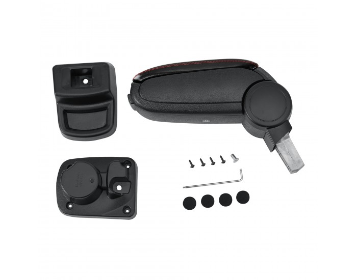 Opel Corsa F централен подлакътник с отделение за съхранение, черна имитация на кожа с червени шевове []