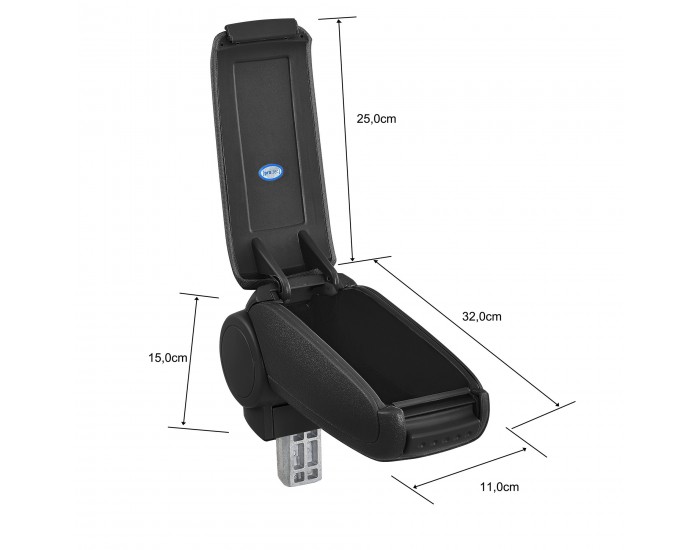 Opel Corsa F централен подлакътник с отделение за съхранение, черна имитация на кожа с червени шевове []