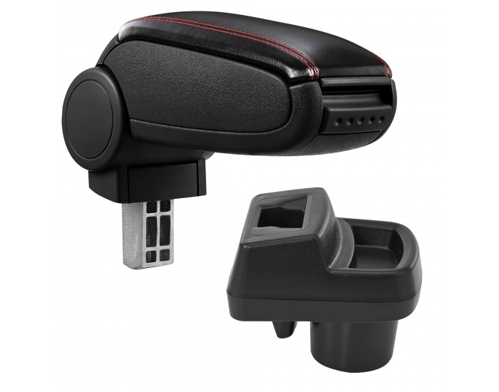 Opel Corsa F централен подлакътник с отделение за съхранение, черна имитация на кожа с червени шевове []