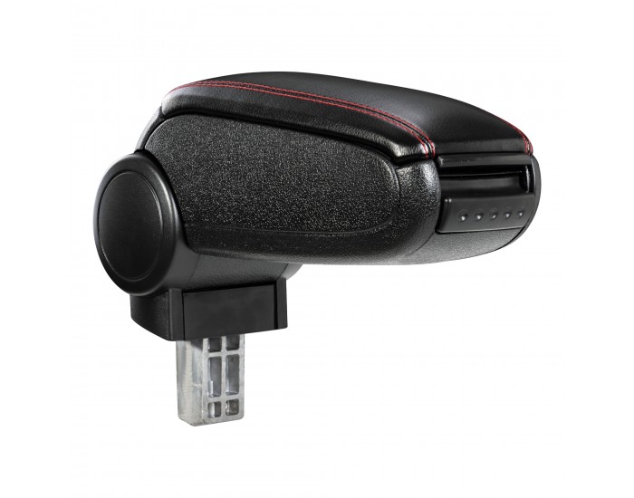 Opel Corsa F централен подлакътник с отделение за съхранение, черна имитация на кожа с червени шевове []