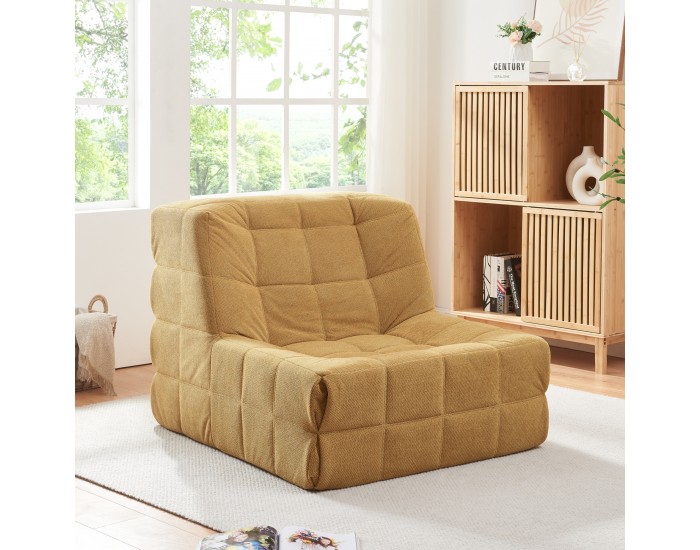 Стол за под Koskyvn 75x90x100 см текстил жълт []