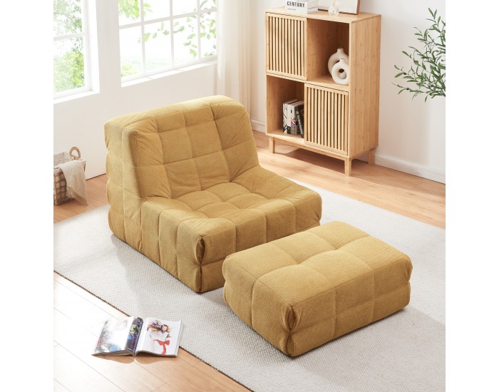 Подов стол с табуретка Koskyvn текстил жълт []