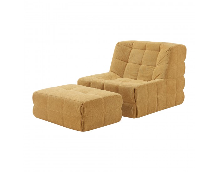 Подов стол с табуретка Koskyvn текстил жълт []