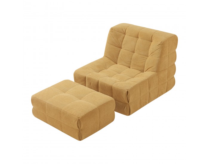 Подов стол с табуретка Koskyvn текстил жълт []