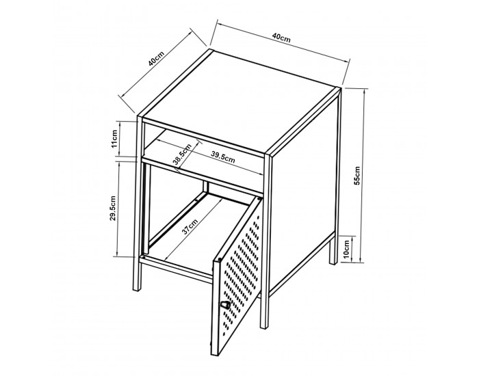 Нощно шкафче Janakkala 55x40x40 см стоманено черно []
