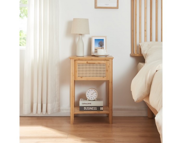 Нощно шкафче Leirfjord 60x40x35 см естествен бамбук []