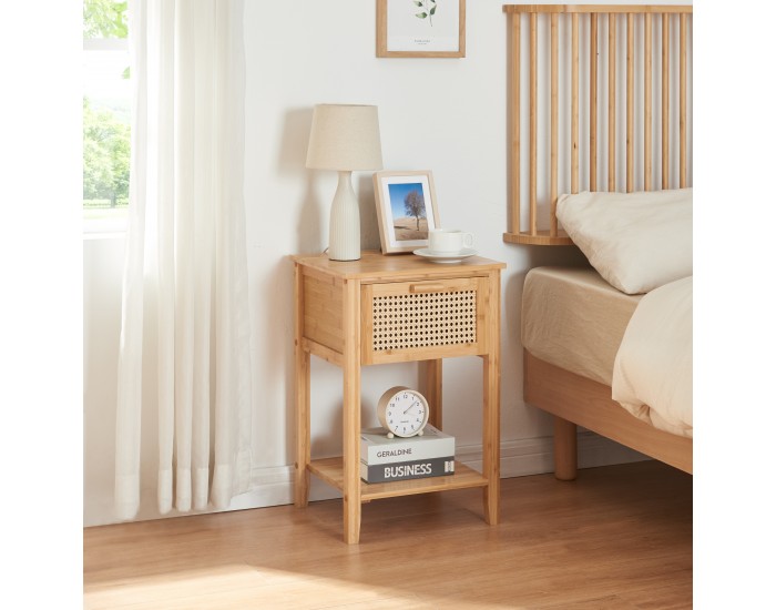 Нощно шкафче Leirfjord 60x40x35 см естествен бамбук []