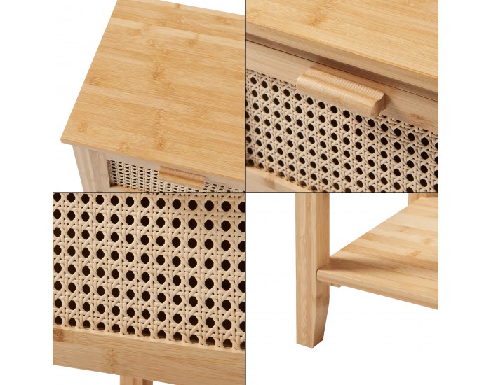 Нощно шкафче Leirfjord 60x40x35 см естествен бамбук []