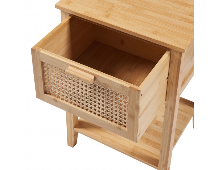 Нощно шкафче Leirfjord 60x40x35 см естествен бамбук []