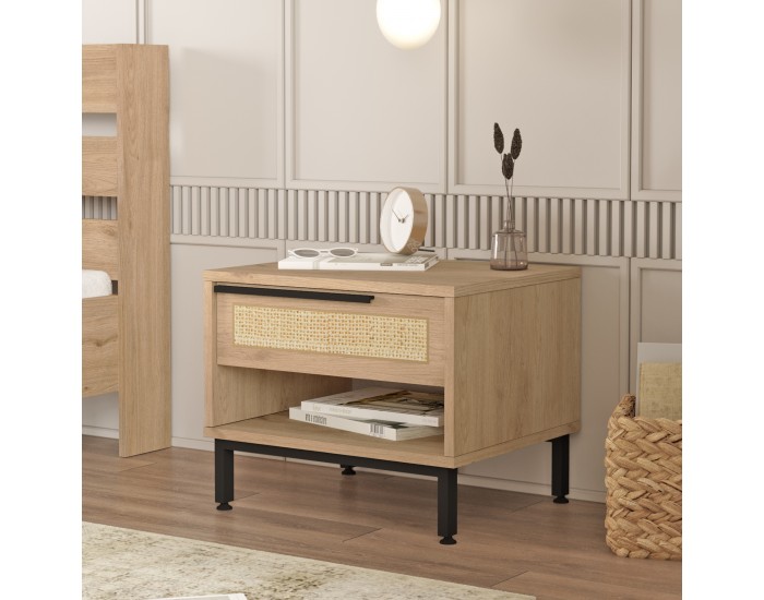 Нощно шкафче Kvænangen 43x54x45 см вид дъб/ратан []