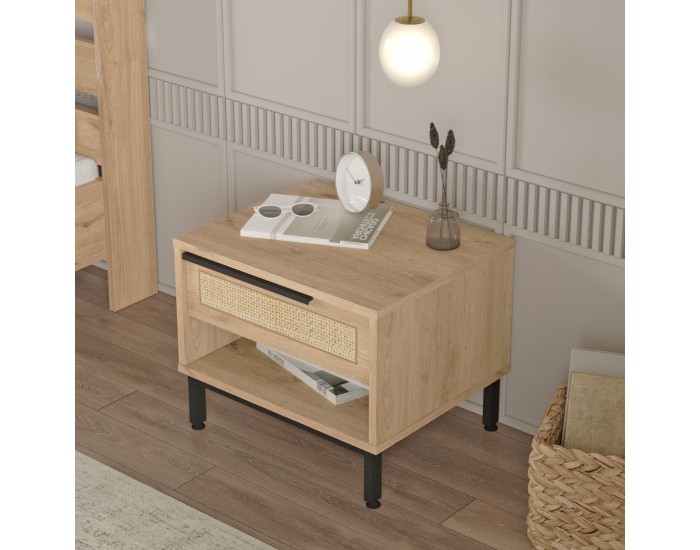 Нощно шкафче Kvænangen 43x54x45 см вид дъб/ратан []