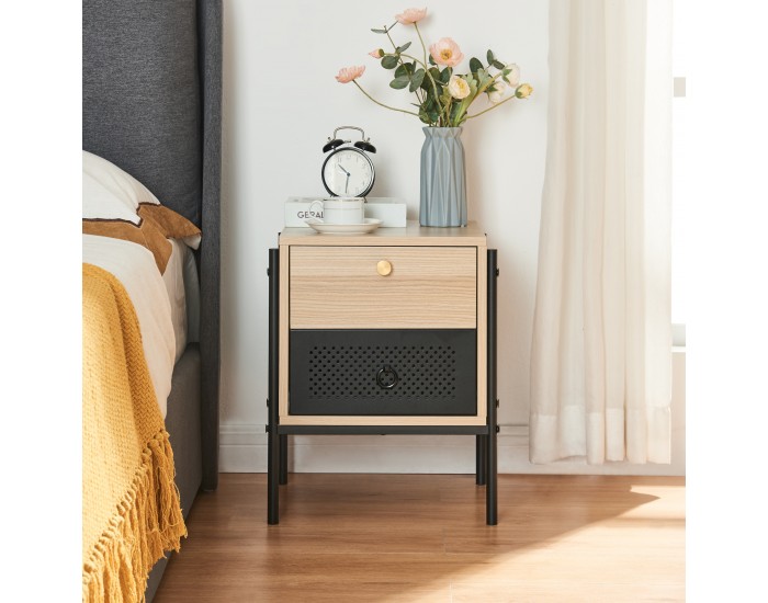 Нощно шкафче Tysnes 39x35x47 см вид дъб/черно []