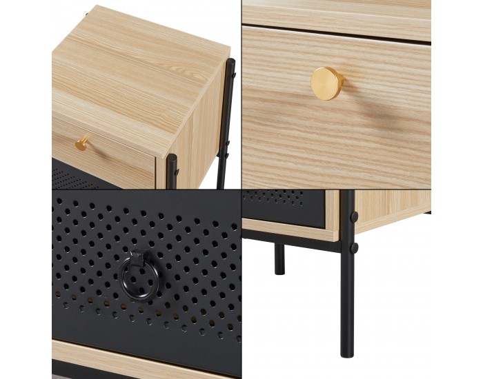 Нощно шкафче Tysnes 39x35x47 см вид дъб/черно []