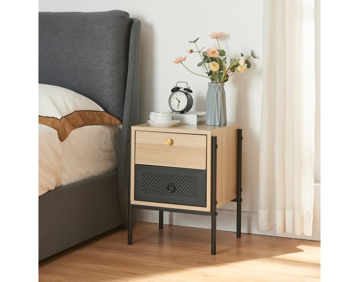 Нощно шкафче Tysnes 39x35x47 см вид дъб/черно []