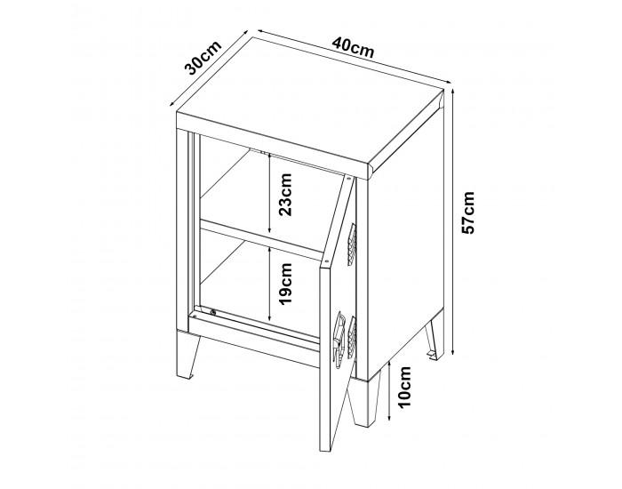 Нощно шкафче Инари комплект 2 бр., дръжка за врата дясна и лява, черно []
