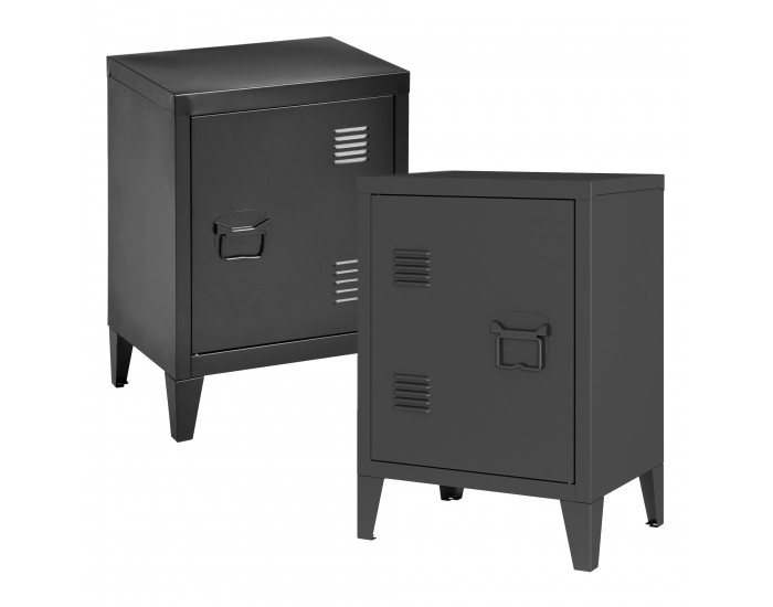 Нощно шкафче Инари комплект 2 бр., дръжка за врата дясна и лява, черно []