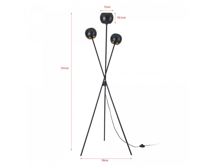 Подова лампа с 3 светлини Nykvarn, черна / златна []