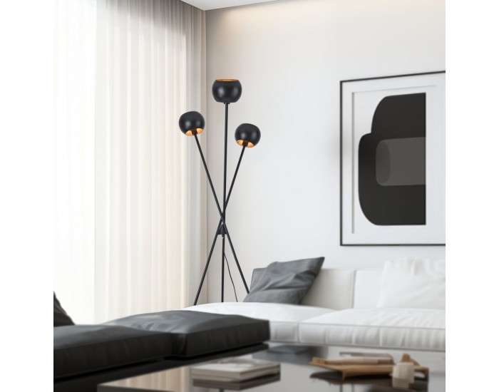 Подова лампа с 3 светлини Nykvarn, черна / златна []