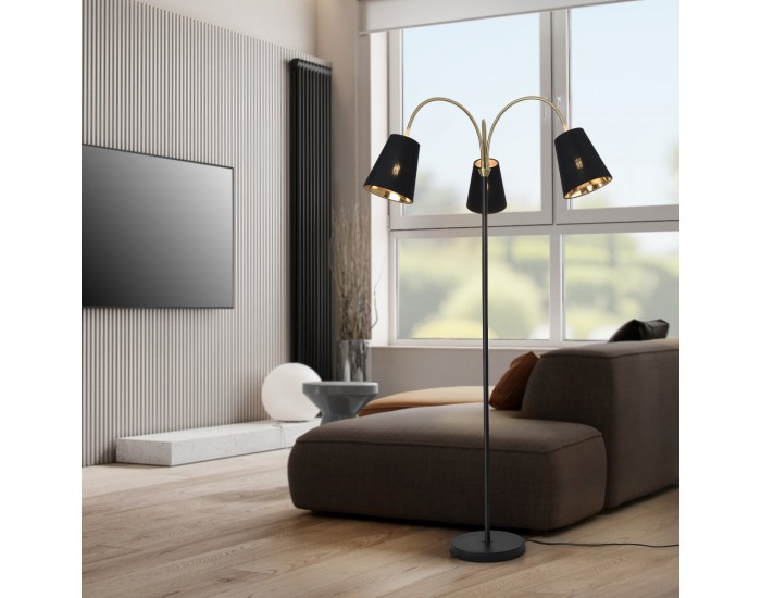 Подова лампа Wycombe с 3 светлини, черна / златна []