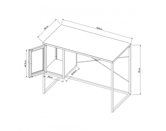 Бюро Sund Steel 75x100x50 см сиво []