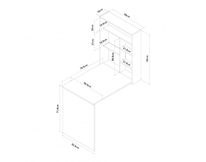 Стенна сгъваема маса Greve бяло / вид дърво []