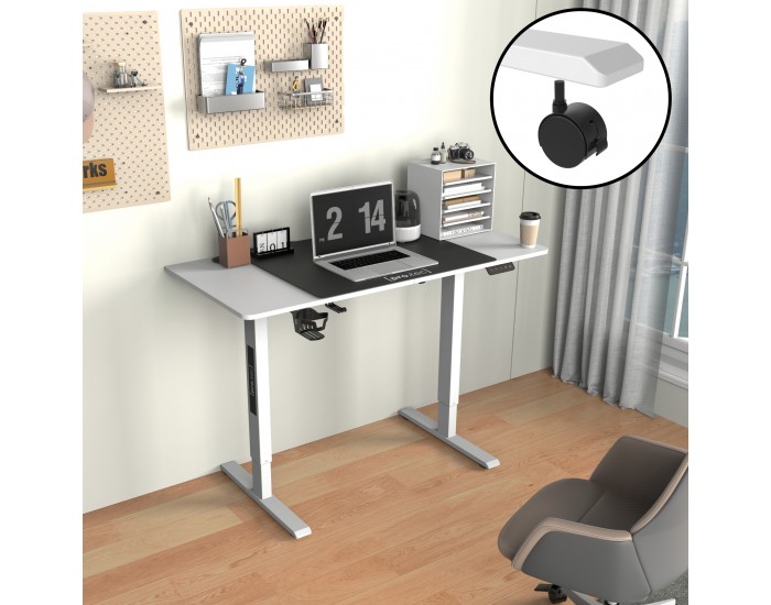 Маса с регулируема височина с колелца Stryn 120x60см бяла []