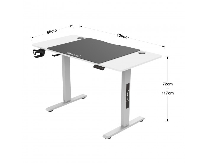 Маса с регулируема височина с колелца Stryn 120x60см бяла []