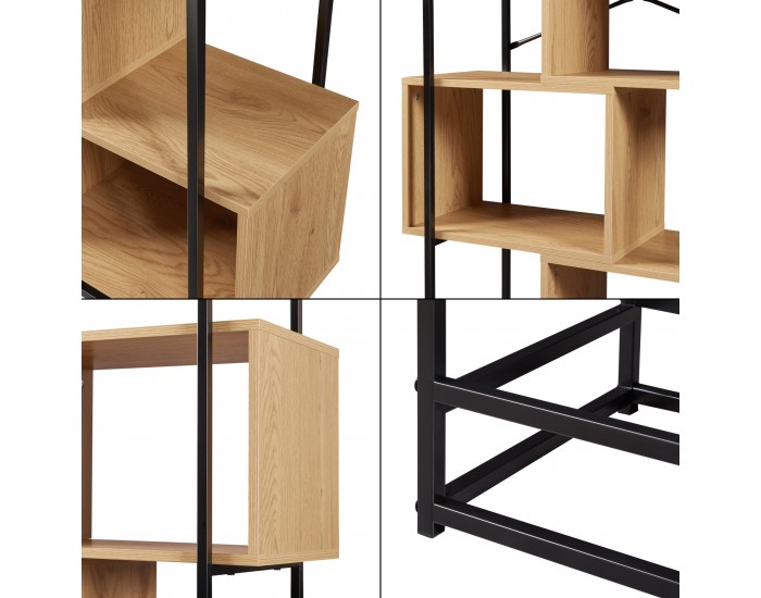 Етажерка Rennebu 194x80x33 см 5 отделения черно/дъб []