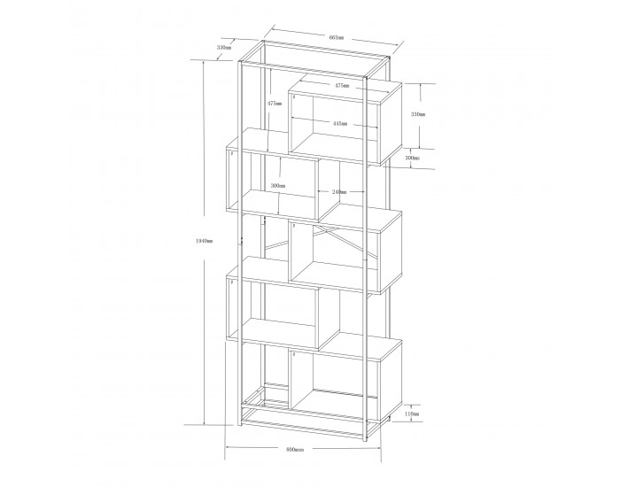 Етажерка Rennebu 194x80x33 см 5 отделения черно/дъб []