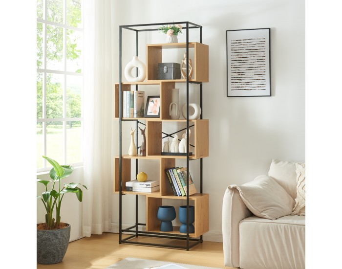 Етажерка Rennebu 194x80x33 см 5 отделения черно/дъб []