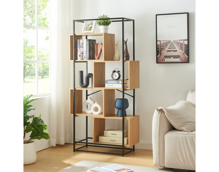 Етажерка Rennebu 160x80x33 см 4 отделения черно/дъб []