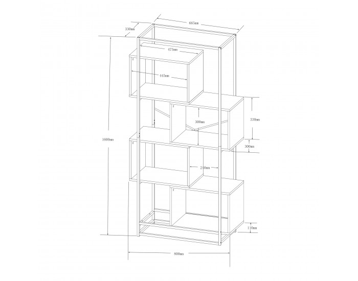 Етажерка Rennebu 160x80x33 см 4 отделения черно/дъб []