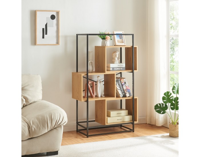 Етажерка Rennebu 126x80x33 см 3 отделения черно/дъб []