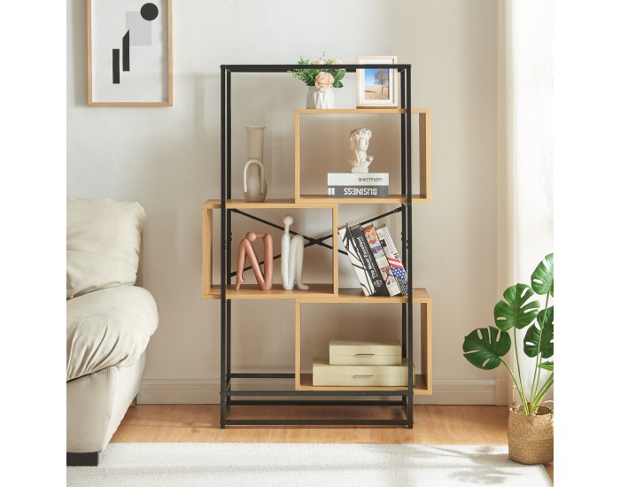 Етажерка Rennebu 126x80x33 см 3 отделения черно/дъб []