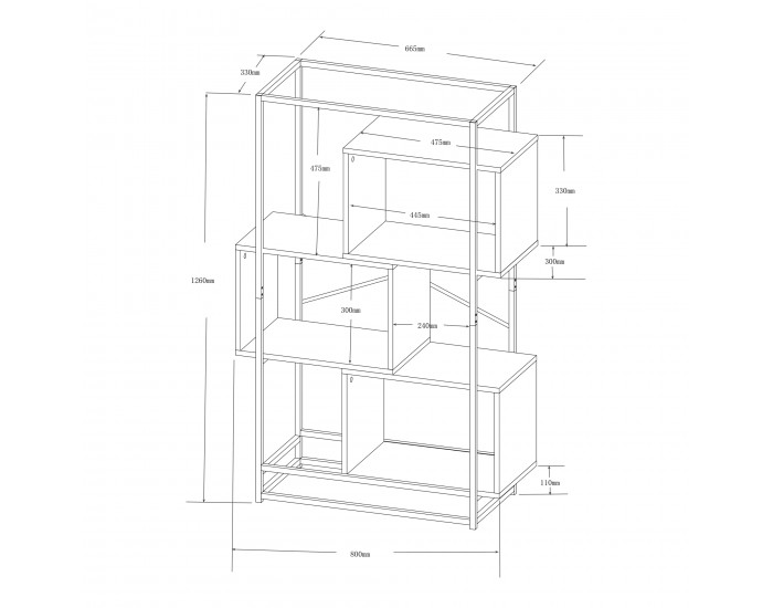 Етажерка Rennebu 126x80x33 см 3 отделения черно/дъб []