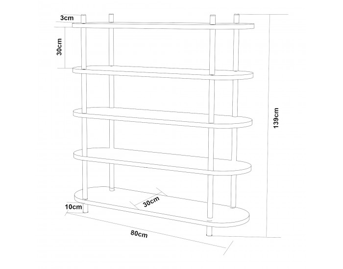 Библиотека Øvre 139x80x30 см 5 рафта Черен []